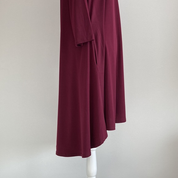 Nina Leonard Burgundy High-Low 3/4 Sleeve Dress w/ Pockets - Picture 6 of 8